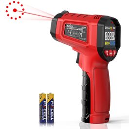 Інфрачервоний термометр SQECH з лазером, -50℃~600℃, регульований емісійний коефіцієнт, кольорова підсвітка, для кухні, піца-печі, холодильника, промисловості (червоний)