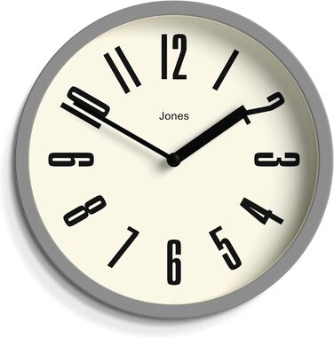 Настінний годинник JONES CLOCKS® для ванної та кухні, ретро, круглий, 20 см, сірий, великі цифри, для офісу, дитячої, маленьких приміщень