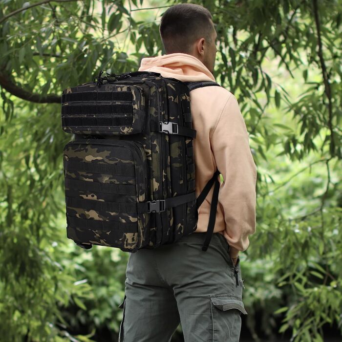 Тактичний рюкзак 45 л для подорожей, військовий рюкзак для outdoor, туристичний рюкзак з липучкою, Bundeswehr, для пригод (світло-чорний)