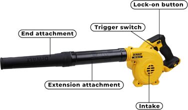 DEWALT акумуляторний повітродув 18В, 290 км/год, 3 режими, без акумулятора та зарядного, DCV100-XJ