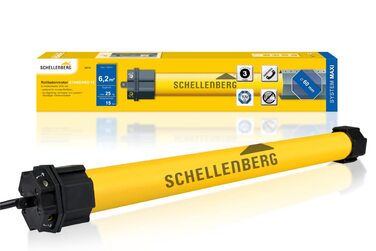 Рулонний електродвигун Schellenberg MAXI Standard 15 Нм для ролет 6,2 м², механічне налаштування кінцевих положень, для вала 60 мм, комплект з настінним підшипником