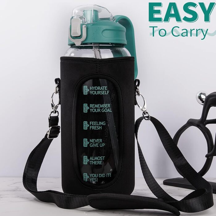 Скляна пляшка для води DEARRAY 1.5 л з трубочкою та часовими мітками, мотиваційна, герметична, BPA Free, скляний графин з кришкою