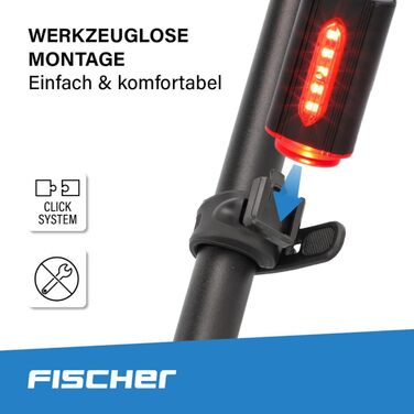Світлодіодний велосипедний задній ліхтар Fischer Twin Stop з акумулятором, 360° підсвітка, до 8 годин роботи, USB-зарядка, чорний