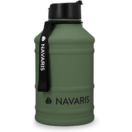 Navaris Фітнес пляшка для води 2,2 л з нержавіючої сталі, спортивна пляшка XXL, BPA Free, темно-зелена