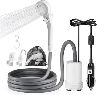 Портативний душ AUTOPkio 12V для кемпінгу, покращена помпа, підключення Plug-and-Play, для авто, подорожей, миття машин, без розпилювача