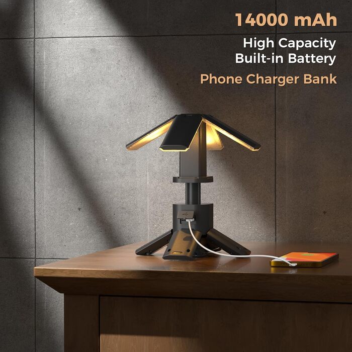 Кемпінговий телескопічний LED ліхтар Clemas 14000 мА·г, магнітний, багатоцільовий, акумуляторний, бездротовий, диміруємий, для будівництва, намету, 6000 Лм, IPX5, водонепроникний