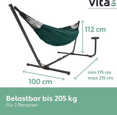 Гамак Vita5 з каркасом для двох, 200 кг, переносний, з підсклянником, для саду, басейну, балкона та тераси, зелений, у комплекті сумка для транспортування
