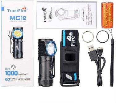 Ліхтар налобний TrustFire MC18, 1200 люмен, LED, водонепроникний, акумуляторний, 5 режимів, для бігу, чорний