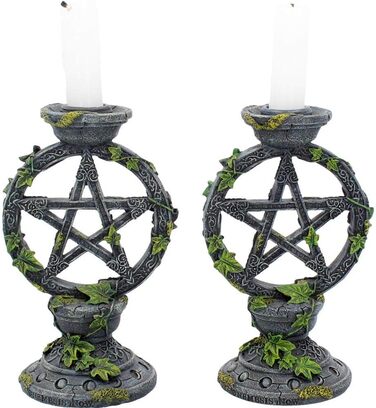 Підсвічники Nemesis Now Wiccan з пентаграмою, чорна смола, 15 см, набір 2 шт.