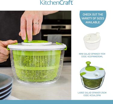 Міні-сушарка для салату KitchenCraft, багатофункціональна, 19 см, прозора