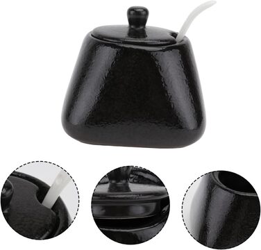 DOITOOL Цукорниця з кришкою, керамічна, порцелянова, чорна, для кухні, кави, бару, спецій