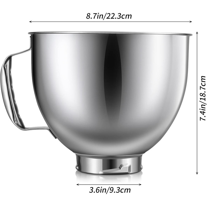 Миска з нержавіючої сталі для міксера KitchenAid 4,5–5 л, сумісна, змінна, підходить для міксерів з відкидною головкою, можна мити в посудомийній машині