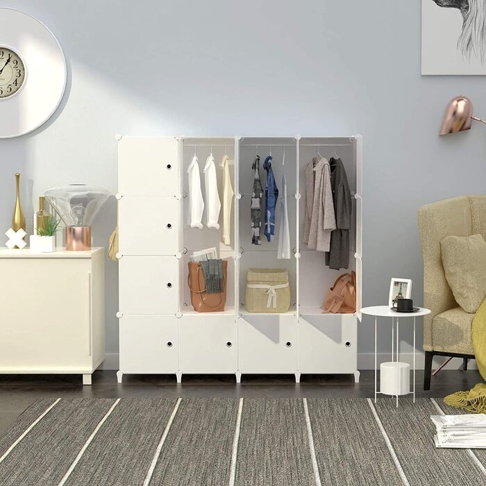 Шафа HOMIDEC біла модульна з пластику, 20 секцій, 2 штанги для одягу, 180x142x45 см, для спальні