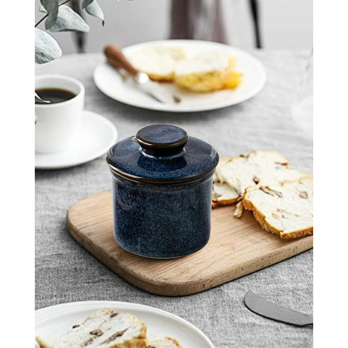 Керамічна маслянка з кришкою HOME DECOR, французька маслянка для свіжого та м'якого масла, реактивна глазур синя