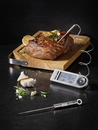 Кухонний термометр RÖSLE Gourmet, цифровий, з підсвічуванням, діапазон -40°C до +200°C, нержавіюча сталь 18/10, 21,5 см, сріблястий