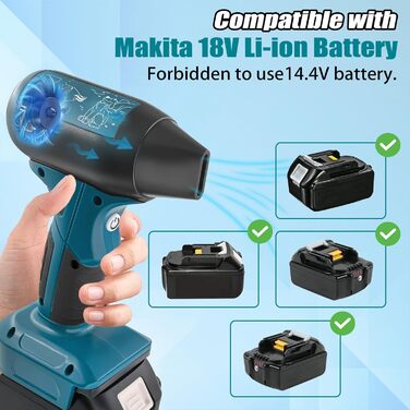 Портативний повітродув Jet Fan для Makita 18V, бездротовий міні-віник 130000 об/хв, 4 режими для очищення авто, пилу, листя, шерсті тварин