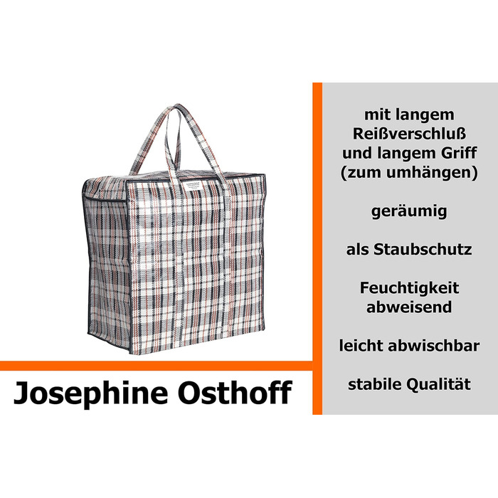 Josephine Osthoff Універсальні міцні водонепроникні сумки для зберігання, 75 л, з блискавкою, до 20 кг, для переїзду та покупок, чорні, 9 шт.