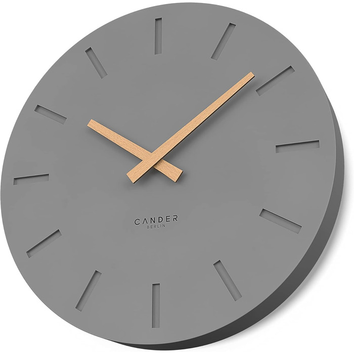 Настінний годинник Cander Berlin MNU 2530 G, 30 см, безшумний, аналоговий, для вітальні, сучасний вінтаж, сірий антрацит, дерев'яні стрілки, MDF