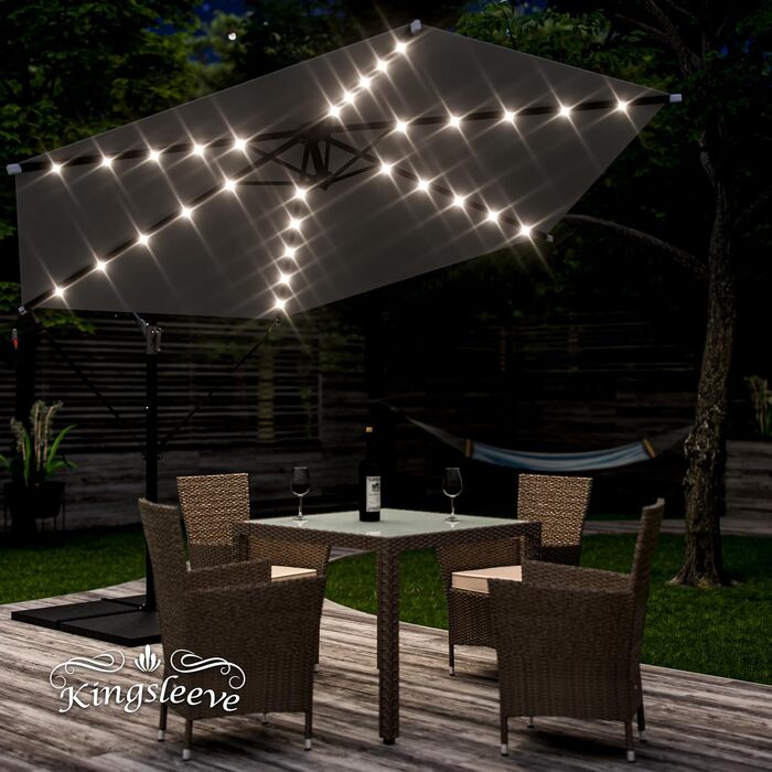 Парасолька для саду Kingsleeve 300 см з LED-підсвіткою, сонячною батареєю, UV 80+, антрацит, для тераси та балкону, з чохлом і стійкою