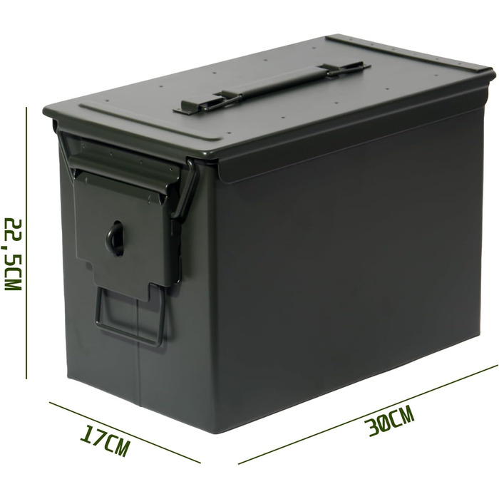 Металева ящик для набоїв US Ammo Box, з замком, для зберігання патронів і літієвих батарей, 28 см, із захисним кільцем 30 см