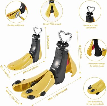 Регульований розпірювач для взуття JJDPARTS, унісекс, для чобіт та туфель, для широкої стопи, червоний, розмір 43-47