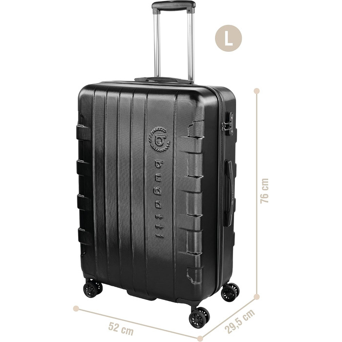 Чемодан Bugatti Galatea 55x38x23,5 см, 38 л, жорсткий, 4 колеса, TSA-замок, чорний, набір