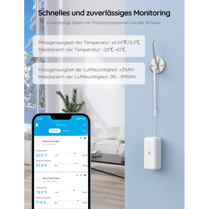 GoveeLife Wi-Fi гігрометр-термометр для приміщень, 3 шт. Смарт датчик температури та вологості з додатком, збереженням даних, для теплиць, винних погребів