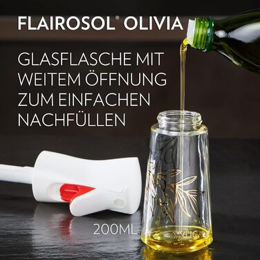 Скляний олійний спрей FLAIROSOL OLIVIA 200 мл з дозуванням, для кухні, салатів, гриля, випічки, золоті листя