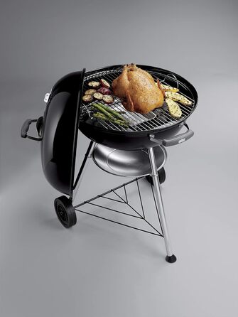 Вугільний гриль Weber Compact Kettle 57 см, порцелянове емалювання, кришка і котел, тринога з колесами, хромована решітка, чорний