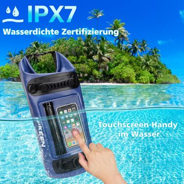 Водонепроникний мішок BOOSTEADY IPX7 з прозорою кишенею для сенсорного екрана та подвійною блискавкою, сухий рюкзак для каяка, човна, кемпінгу, пляжу, рафтингу, плавання та активного відпочинку