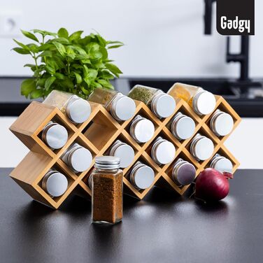 Органайзер для спецій Gadgy з 18 скляними баночками, стійка для зберігання спецій та трав, підставка для кухні