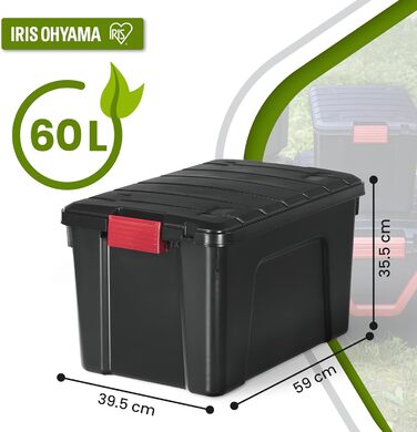 Велика пластикова коробка для зберігання Iris Ohyama SIA-60, 60 л, чорна, набір 3 шт., з кришкою та замками, штабельована, для гаража, 59x39,5x35,5 см