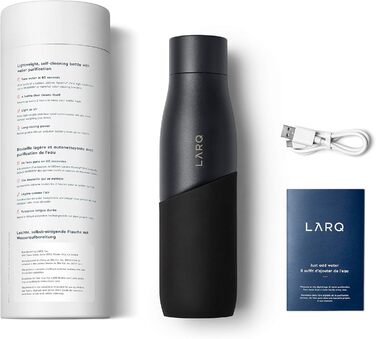 Пляшка LARQ Movement PureVis 950 мл – самочистка УФ, нержавіюча сталь, силіконова оболонка, легка, ударостійка, зберігає холод, для спорту, бігу та активного відпочинку, чорна/онікс
