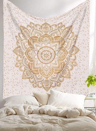 Омбре гобелен Mandala синьо-золотий, багатобарвний, 85x89 дюймів, настінний декор у стилі бохо, гіпі килим, текстиль для дому