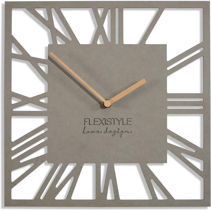 Сучасний настінний годинник FLEXISTYLE LOFT Piccolo Square 30 см, безшумний, сірий, для вітальні та ванної