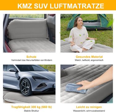 Автомобільний надувний матрац KMZ з 2 подушками, двосторонній товстий флокований матрац для авто, багажника та заднього сидіння, для кемпінгу