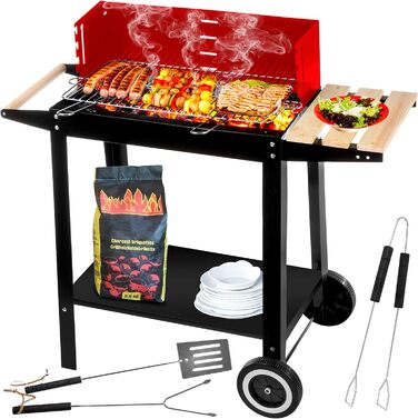 Вугільний гриль Five-Star Grill&Chill, садовий, хромована решітка 50×26,5 см, 2 колеса, модель GC0010