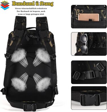 Тактичний рюкзак 45 л для подорожей, військовий рюкзак для outdoor, туристичний рюкзак з липучкою, Bundeswehr, для пригод (світло-чорний)
