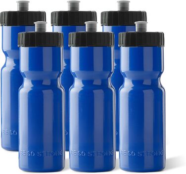 Набір спортивних пляшок 50 Strong, 6 шт, 650 мл, BPA Free, зручна кришка Push/Pull, синя/чорна, для команди