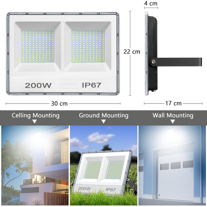 YIQIBRO LED прожектори для вулиці 50Вт, 2шт, 5000Лм, 7000K холодне світло, IP67, водонепроникні, для саду, гаража, двору, тераси