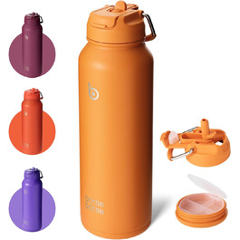 Термос-пляшка з нержавіючої сталі з трубочкою BOTTLE BOTTLE, 1 л, для спорту, з ручкою, для пігулок, біла/помаранчева