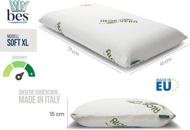 Подушка для сну з піни Memory Foam 15 см, для сну на боці, Aloe Vera, для дорослих, виготовлена в Італії