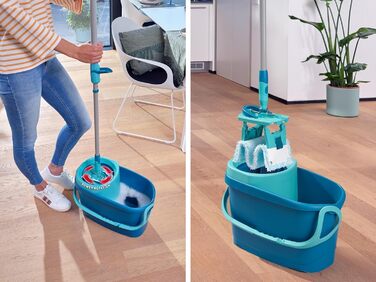Leifheit CLEAN Twist M Ergo 2.0 – набір для прибирання: плоска швабра з мікрофібри для вологого догляду за паркетом, ламінатом і дерев'яною підлогою, система віджиму, Click-System, насадка Supersoft