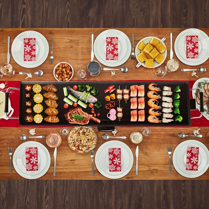 Електричний гриль GOPLUS 1800 Вт, антипригарна гриль-плита Teppanyaki, настільний гриль з регульованим термостатом і знімною жирозбірною чашею, велика поверхня для барбекю та вечірок, 90x23 см