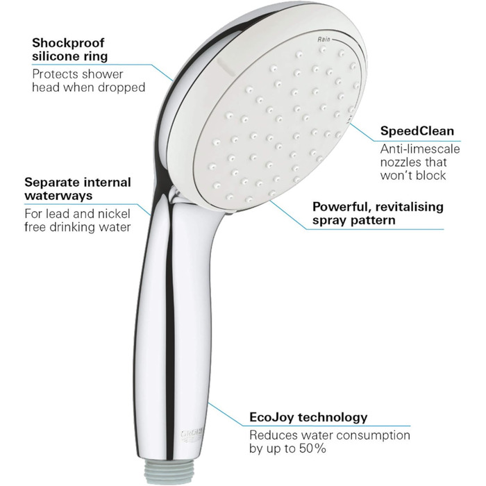 Ручний душ GROHE Tempesta 100 EcoJoy, 2 режими, з настінним тримачем, водозберігаючий, 2779810E