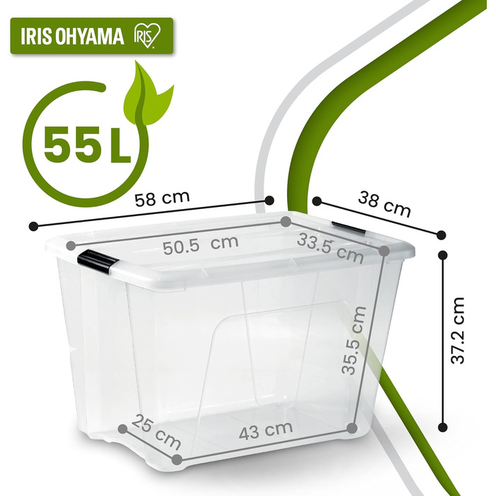 Пластикова коробка для зберігання Iris Ohyama TB-45 з кришкою, 55 л, прозора, 6 шт, з ручками та замками, міцна, для одягу, гаража, дому та офісу, штабельована