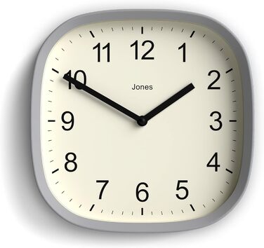 Квадратний ретро настінний годинник JONES CLOCKS Sprite з акрилу, м'ятний 25x25x5 см, сірий