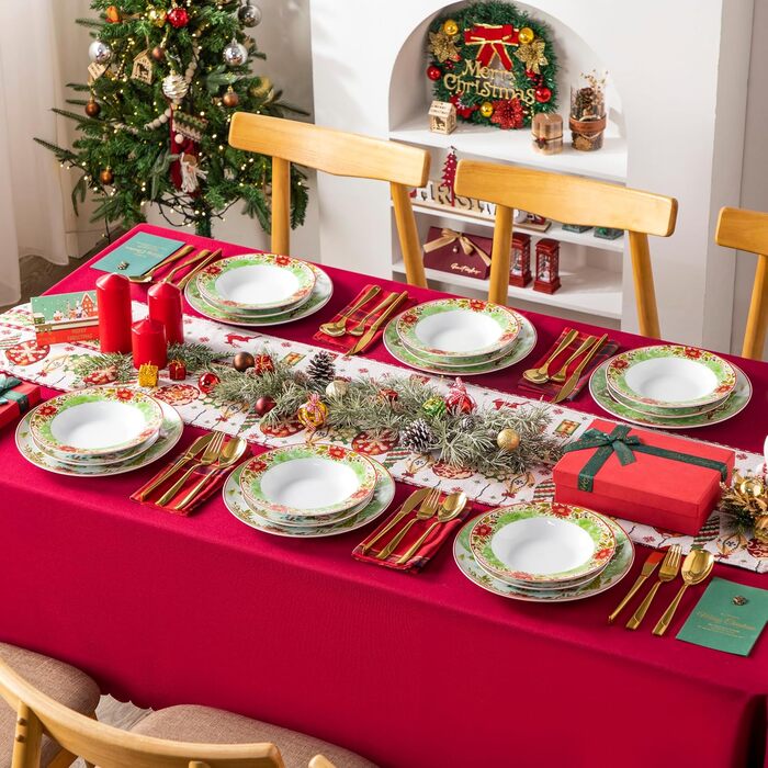 Набір різдвяного посуду VEWEET XMAS, 18 предметів, порцеляна, для 6 персон — тарілки з малюнком Санти та оленів