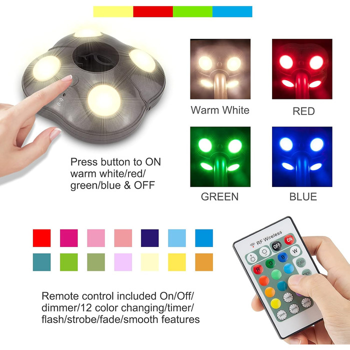 HONWELL LED лампа для парасолі, димована, 12 кольорів, бездротова, для кемпінгу, саду, пляжу, вечірок, батарейкова, коричнева