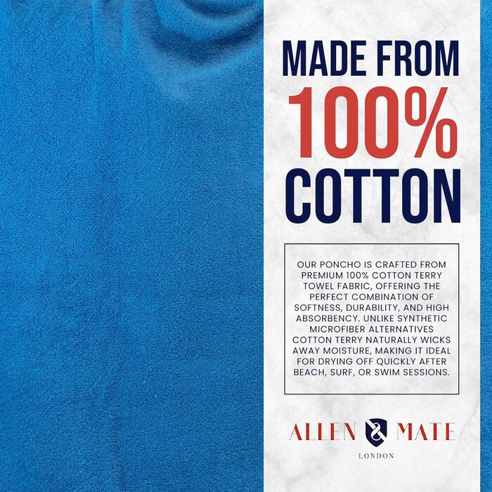 Пончо-рушник ALLEN & MATE з капюшоном для дорослих, 100% махрова бавовна, халат для плавання, серфінгу, пляжу